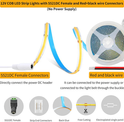 12V COB LED Strip Lights Cool White 6.56FT for DIY Home Decoration â IP20