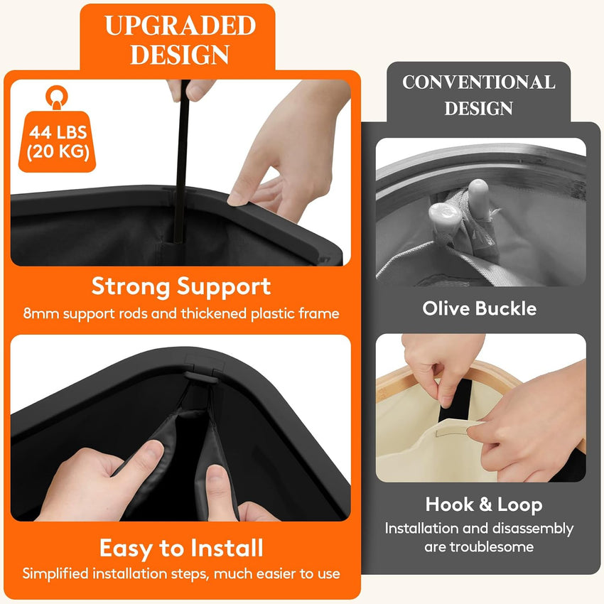 150L Laundry Basket with Lid 3-Section Foldable Dirty Clothes Organiser Black