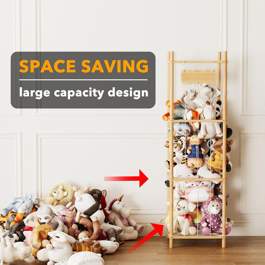 Stuffed Animal Storage Organizer Wooden Zoo Toy Holder Large Capacity 15.8in Wide Natural