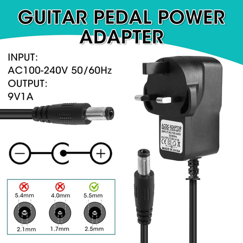 Guitar Pedal Power Supply 9V DC 1A Adapter for Effects Pedals â 1M Cable