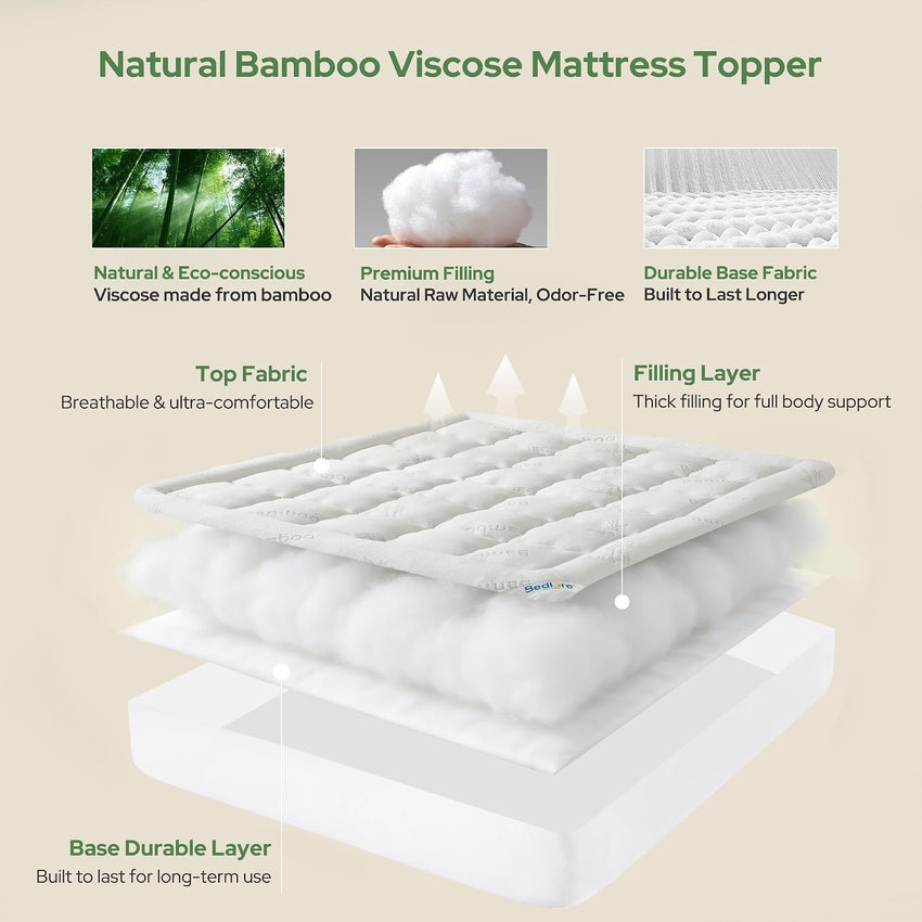 Single Mattress Topper Quilted Thick Deep Pocket for Back Pain Relief â White