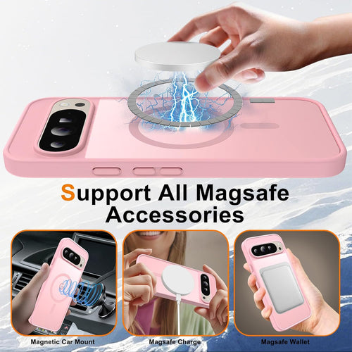 for Google Pixel 9 Pro XL Case, Compatible with MagSafe, Military-Grade Protection, Slim Translucent Matte Skin Feeling Back Cover, Anti-Scratch Shockproof Phone Case for Pixel 9 Pro XL (Pink)