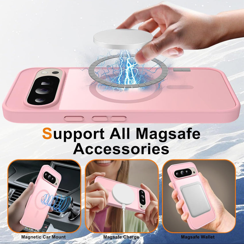 for Google Pixel 9 Pro XL Case, Compatible with MagSafe, Military-Grade Protection, Slim Translucent Matte Skin Feeling Back Cover, Anti-Scratch Shockproof Phone Case for Pixel 9 Pro XL (Pink)