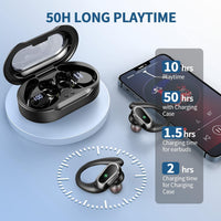 Wireless Earbuds, Bluetooth 5.4 Headphones Sport with 4 ENC Noise Cancelling Mic, 50H Wireless Headphones with Earhooks HiFi Stereo Deep Bass, IP7 Waterproof Bluetooth Earphones for Sport/Gym black