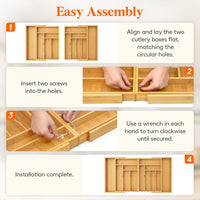 Lifewit Bamboo Extra Large Cutlery Drawer Organiser, Expandable to 36 Inches Cutlery Tray for Kitchen, Adjustable Silverware and Flatware Holder, Plastic Utensil Storage for Spoons Forks Knives
