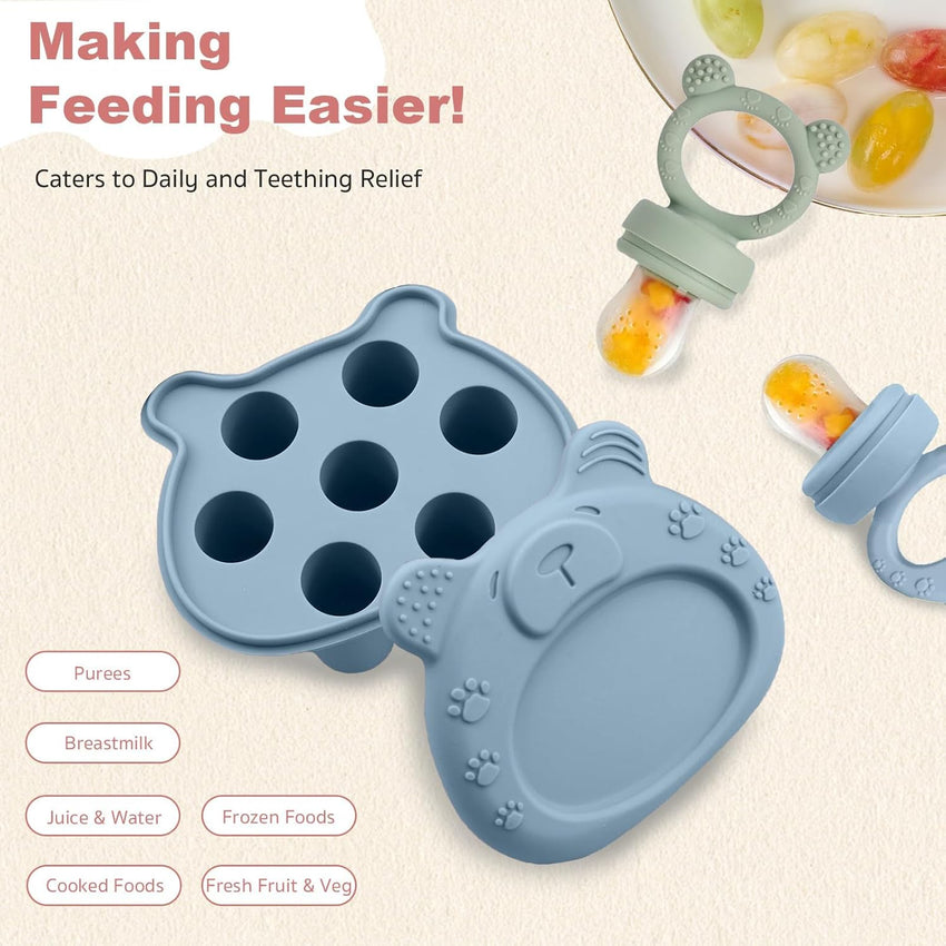 Baby Fruit Feeder with Teething Dummy & Breast Milk Freezer Mold â Blue/Green 3 Pack