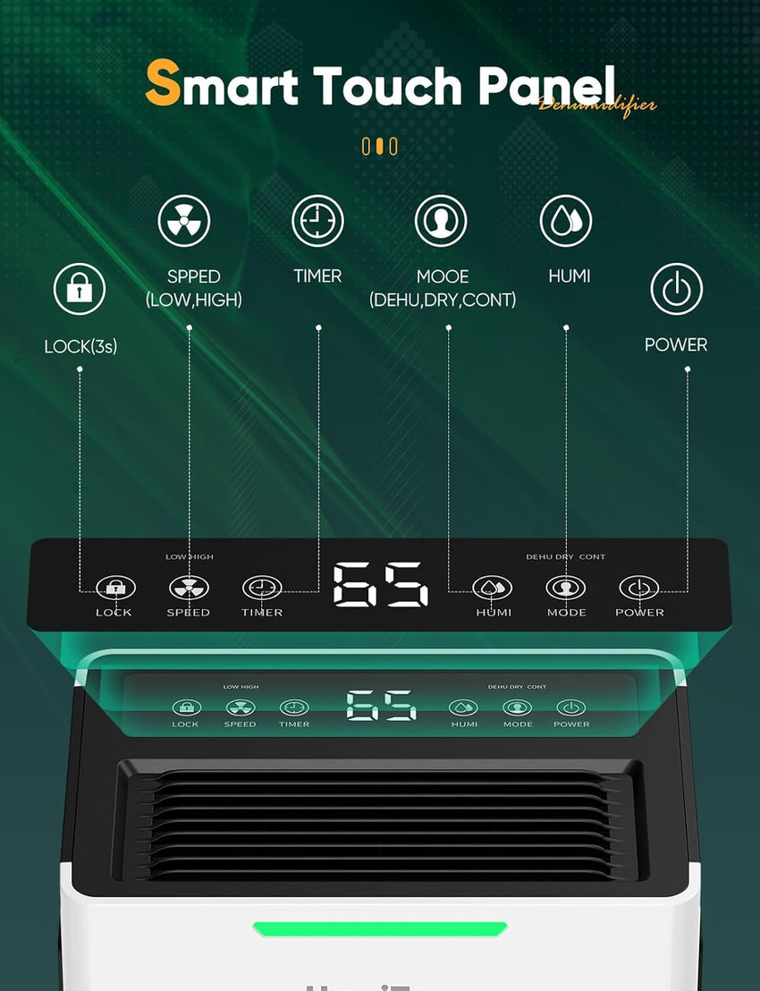 Dehumidifiers for Home Damp, Compressor Dehumidifier with Laundry Dry, Digital Humidity Display, Ultra-quiet, Energy-efficient, Continuous Drainage and 24 Hour Timer, Ideal for Damp, Laundry Drying