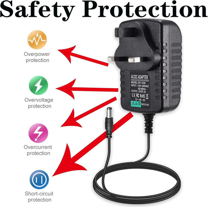 12V 2A Power Supply Adapter, AC to DC Power Supply Adapter, AC/DC Converter Adapter Driver Transformer, For LED Strip Lights, CCTV Camera, Router, Audio/Video etc