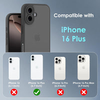 Mootobo Designed for iPhone 16 Plus Case 6.7 inch, Military-Grade Protection 360^0 Full Body Frosted Translucent Back Phone Cover, Anti-Fingerprint Slim Shockproof Phone Case for iPhone 16 Plus - Black