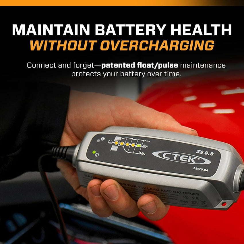 CTEK XS 0.8 Amp Smart Battery Charger 12V - Automatic Trickle Charger & Battery Maintainer for Motorcycles, ATVs, Jet Skis, Lawn Mowers, and Small Vehicles - UK Model