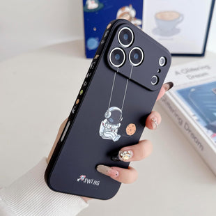 Yonds Queen for iPhone 17 Pro Max Cute Case, Cool Cartoon Swing Astronaut Planet Moon Design Stylish TPU Bumper Shockproof Anti-Slip Protector Fashion Case (Black Planet, iPhone 17 Pro Max)