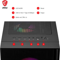 MSI Forge 120A Airflow mag cabinet with RGB window, Midi-Tower, ATX/Micro-ATX/Mini-ITX, USB 3.2, no source, 6 RGB fans installed, Black