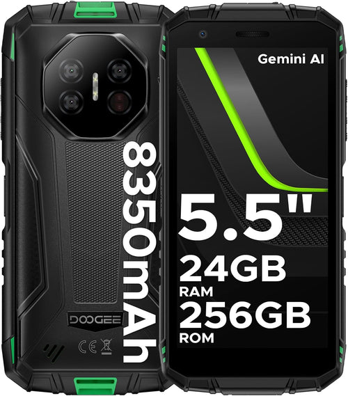 DOOGEE Fire 3 Ultra Rugged Smartphone, 8350mAh, Android 15 Mini Rugged Phone With Gemini AI, 5.5" HD+, Octa Core, 24GB+256GB Mobile Phone, 20MP Night Vision Camera, Fingerprint Unlock, NFC, IP68/IP69K