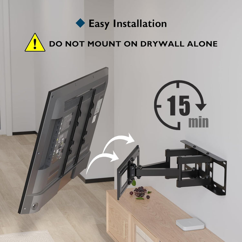 BONTEC TV Wall Bracket for 23-70 Inch LED LCD OLED Screens, Full Motion Double Arm TV Wall Mount Swivels Tilts Extends up to 380mm, Holds 45kg, Max VESA 400x400mm, Includes Spirit Level