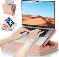 Heyife Laptop Knee Tray for Lap with Cushion, Adjustable Laptop Pillow for Bed/Couch, Foldable Tablet Pillow Holder for Lap, Sofa and Desk for up to 15'' PC/Mac, Tablet, iPad, Kindle, Pink
