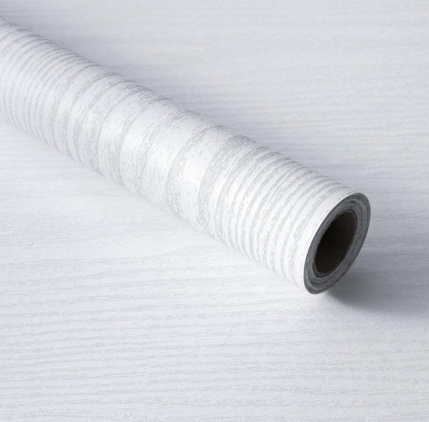 Abyssaly Sticky Back Plastic White Vinyl Wrap Wood Effect Self Adhesive Wallpaper Waterproof Peel and Stick Wallpaper 90cm X 300cm for Decorative Kitchen Worktop Wall Table Furniture Stickers