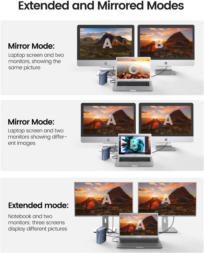 ORICO MacBook Docking Station for MacBook M1/M2, Mac, Window, 15 in 1 USB C Triple Display Docking Station with Dual Moniter 4K HDM, 8 USB Ports, Display Port, 100W PD, RJ45, 3.5mm Audio, TF/SD