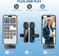 Wireless Lavalier Microphone Mini Clip-On for iPhone Android â 2-Pack