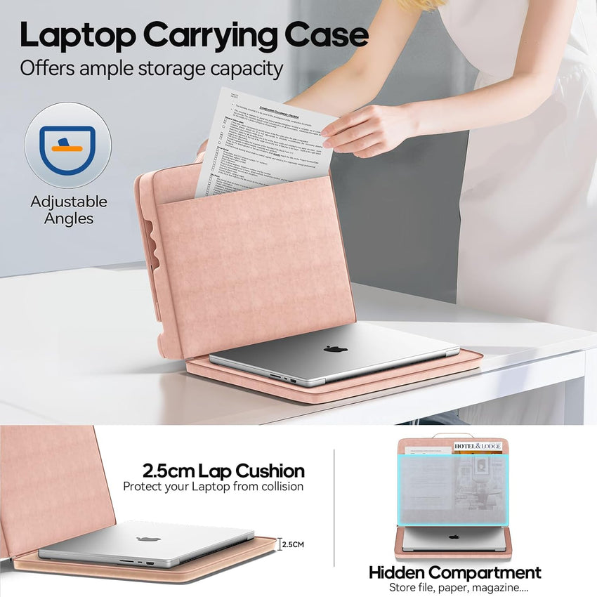 Heyife Laptop Knee Tray for Lap with Cushion, Adjustable Laptop Pillow for Bed/Couch, Foldable Tablet Pillow Holder for Lap, Sofa and Desk for up to 15'' PC/Mac, Tablet, iPad, Kindle, Pink