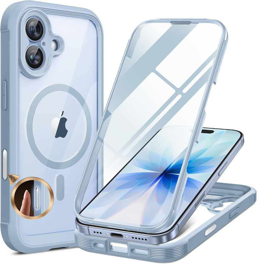 Magnetic Case for iPhone 17 with Built-in Glass Screen Protector, Camera Control Button â Light Blue