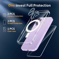 YNMEacc 5 in 1 Magnetic for iPhone 17 Case 6.3-Inch with 2X Screen Protector + 2X Lens Protector, [Compatible with MagSafe] Slim Soft TPU Silicone Shockproof Anti-Scratch Phone Cover - Clear