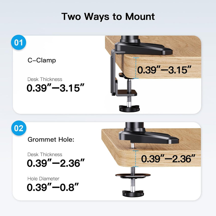 HUANUO Triple Monitor Stand Desk Mount for 17-32 Inch Screens, Adjustable Arms With Tilt, Swivel, 2 Mounting Bases, Each Arm Holds up to 8KG, VESA 75x75 100x100 Gaming