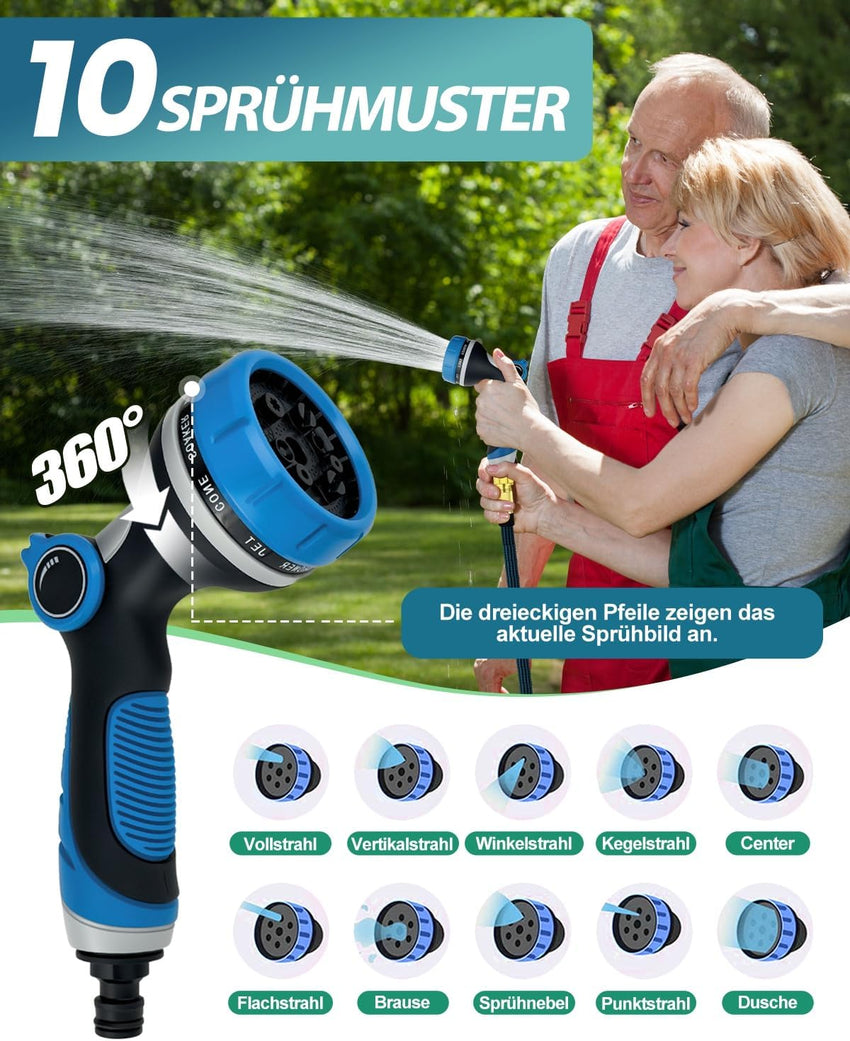 Expandable Garden Hose 50ft 10-Function Nozzle No-Kink 3-Layer Latex â 50ft