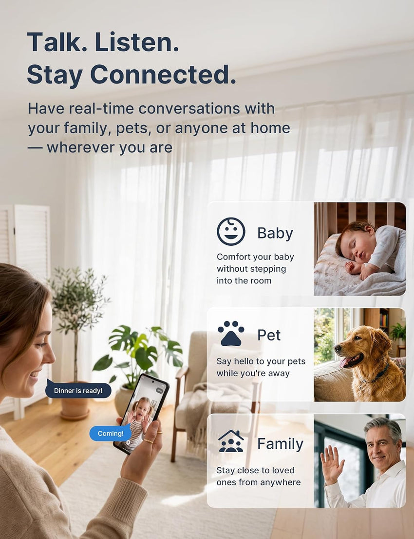 GNCC GC3 2-Pack Indoor Security Camera 1080P, CCTV Cameras for Home/Pet/Baby, Fixed Lens, Night Vision, 2 Way Audio, Motion/Sound Detection, APP Control,Works with Alexa & Google Home, 2.4GHz WiFi