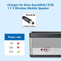 Xahpower 17V 1A Charger Compatible with Bose SoundLink Bluetooth Speaker I, II, III/1, 2, 3, Replacement Power Supply for Soundlink Speaker 369946-1300 306386-101 301141 404600