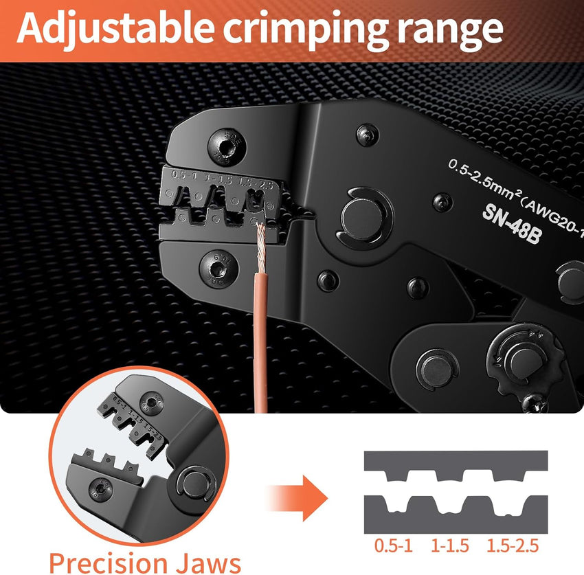 PotentForce Crimping Tool Set - 600pcs Crimp Connectors for 0.5-2.5mmÂ²/AWG 22-16 Wire, Suitable for 2.8mm, 4.8mm, 6.3mm Spade Connectors