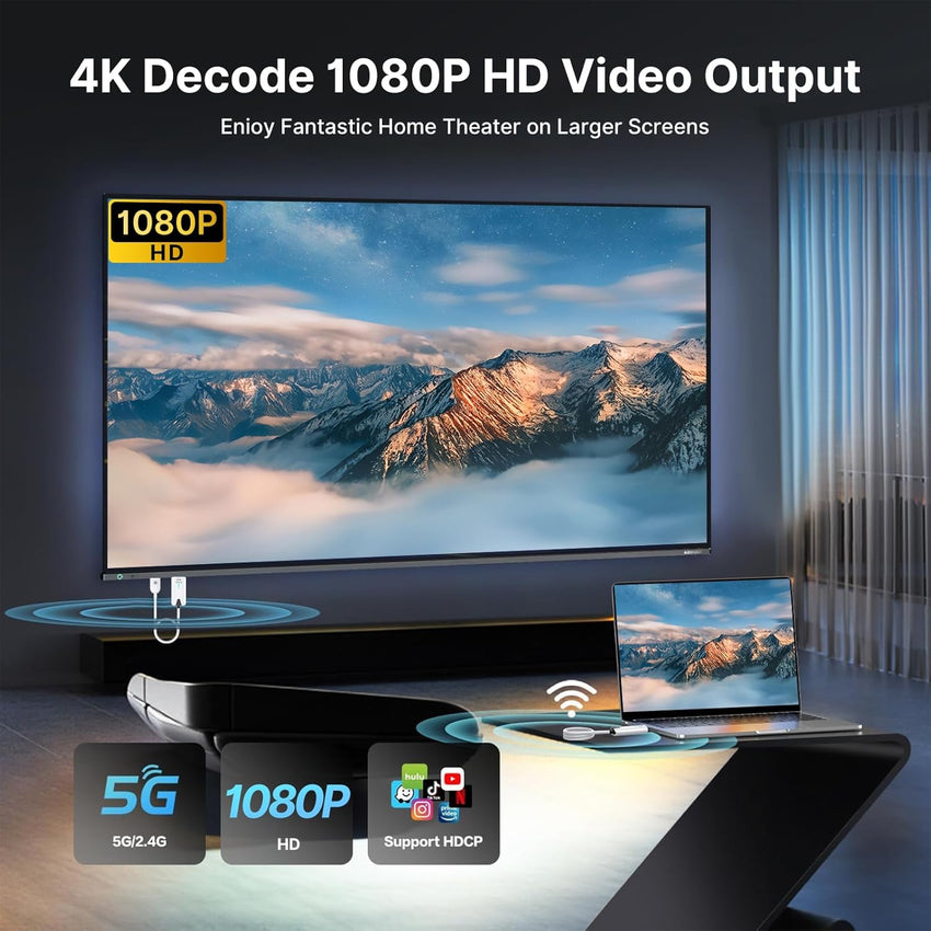 OiDiPi Wireless HDMI Transmitter and Receiver, 4K Decode/1080P HD Output/164FT/2.4G5G/Plug Play Wireless HDMI Extender Display Adapter,Stream Video Audio from Laptop/TV Box/iPhone to Monitor/Projector