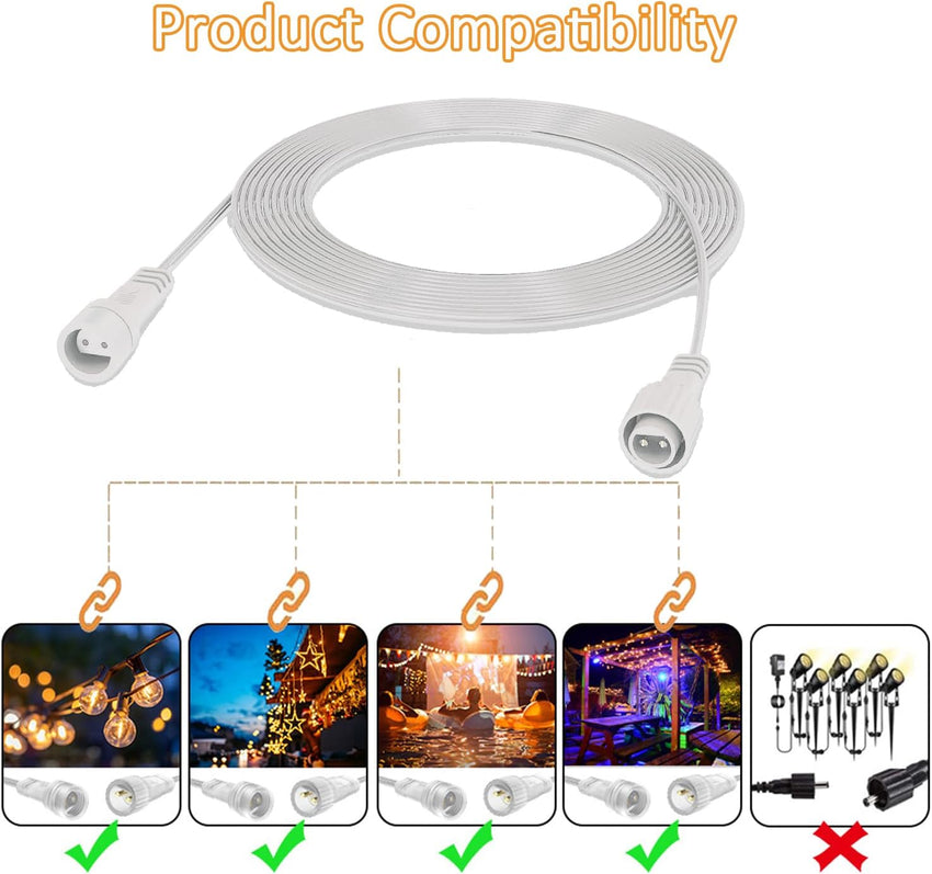 Redefun 3M 2 Pin Extension Cable, Waterproof Cord Anti-Corrosion Extension Lead Wire for Outdoor String Lights, Festoon Lights, G40 Globe Light, Icicle Curtain Net Light