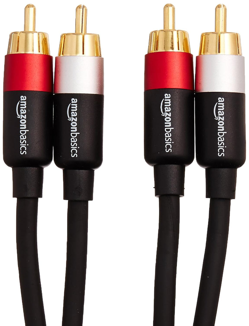 Amazon Basics 2 RCA Audio Cable for Amplifier,Active Speakers or Subwoofer with Gold-Plated Plugs, 1.22 m, Black