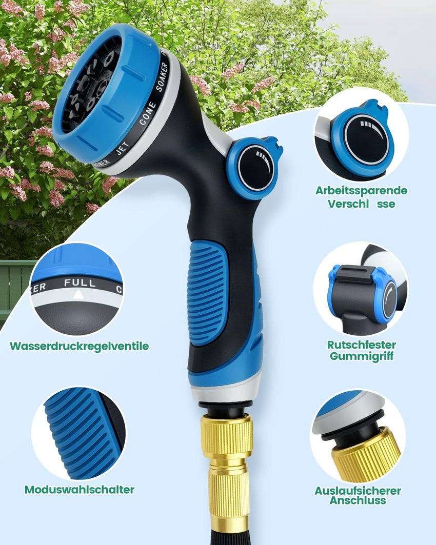 Expandable Garden Hose 50ft 10-Function Nozzle No-Kink 3-Layer Latex â 50ft