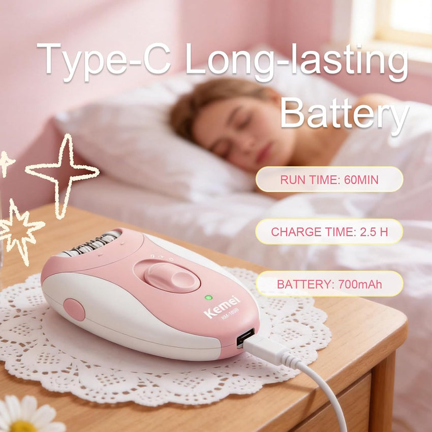 Electric Epilator for Women LED Light IPX5 Waterproof Cordless Hair Removal â KEMEI 189B