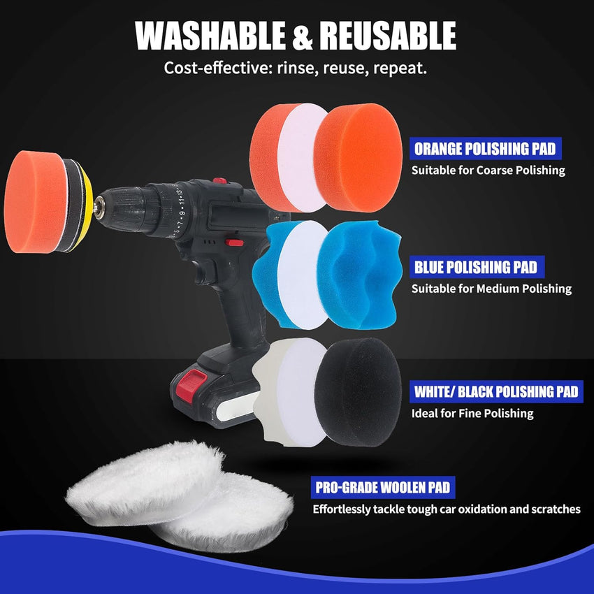 Pomsare 133pcs Sanding Discs Car Polishing Pads Kit for Drill, 75mm Wet and Dry Sandpaper 60-10000 Grits, Car Headlight Restoration Kit, Drill Sanding Attachments Buffing Pads for Auto, Wood and Metal