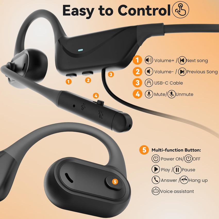 SANOTO Bone Conduction Headphones Bluetooth 5.3 Open Ear Headphones IPX7 Waterproof Sweatproof Bone Conduction Headphone Sports for Runners Bicycle Cycling Fitness