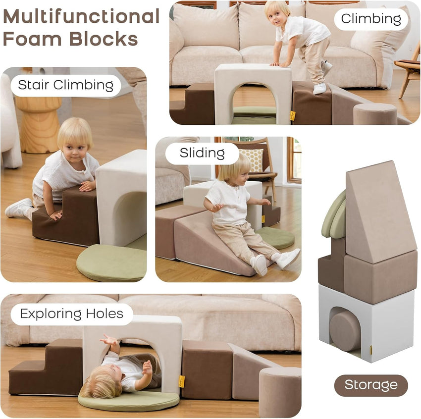 BanaSuper Kids Soft Play Set, Baby Foam Climbing Blocks, Climb and Crawl Foam Blocks, Toddler Indoor Soft Playground for Sensory Motor Skills, Montessori Activity Toys, EN71 Certified, Grey