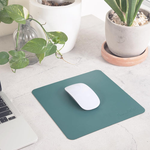 SenseAGE Slim Mouse Mat for Home/Office, Portable Mouse Pad for Computer & Laptop, Fabric Style Vegan Leather, Non-Slip Base, Compatible with Laser and Optical Mouse, 22 x 22cm (Dark Green)