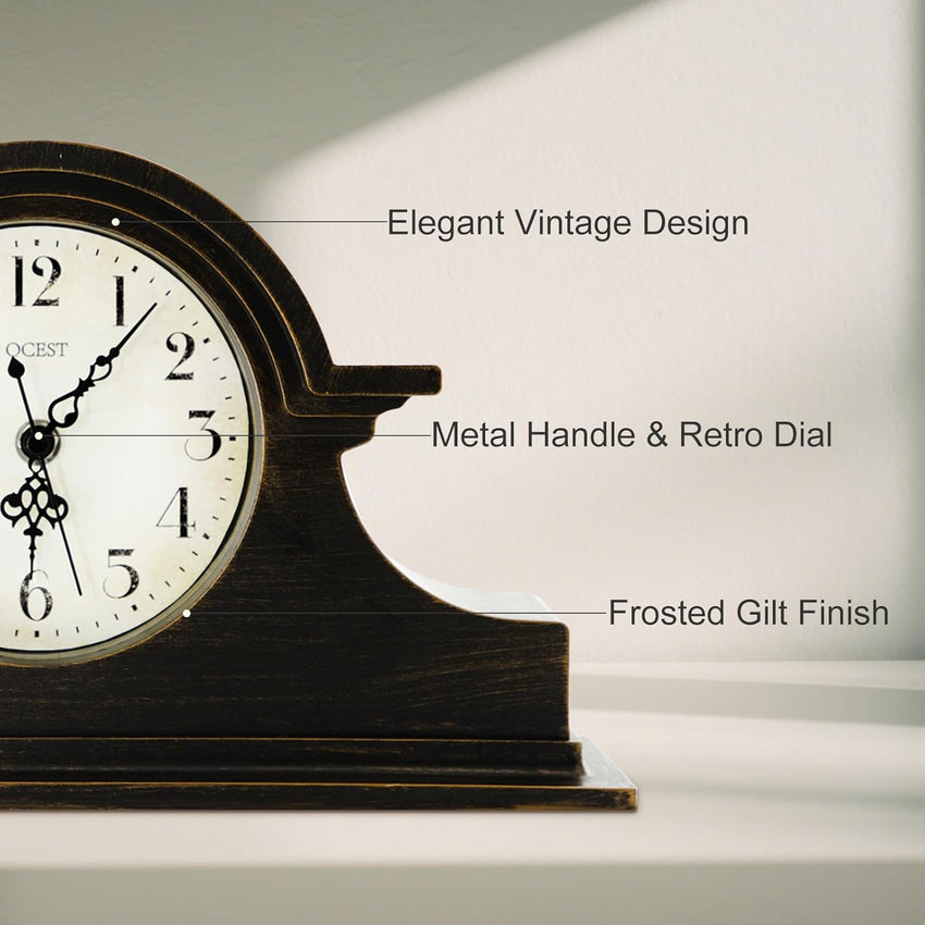 Vintage Farmhouse Mantel Clock Quartz Battery Operated â Walnut Brown 13x7 Inch