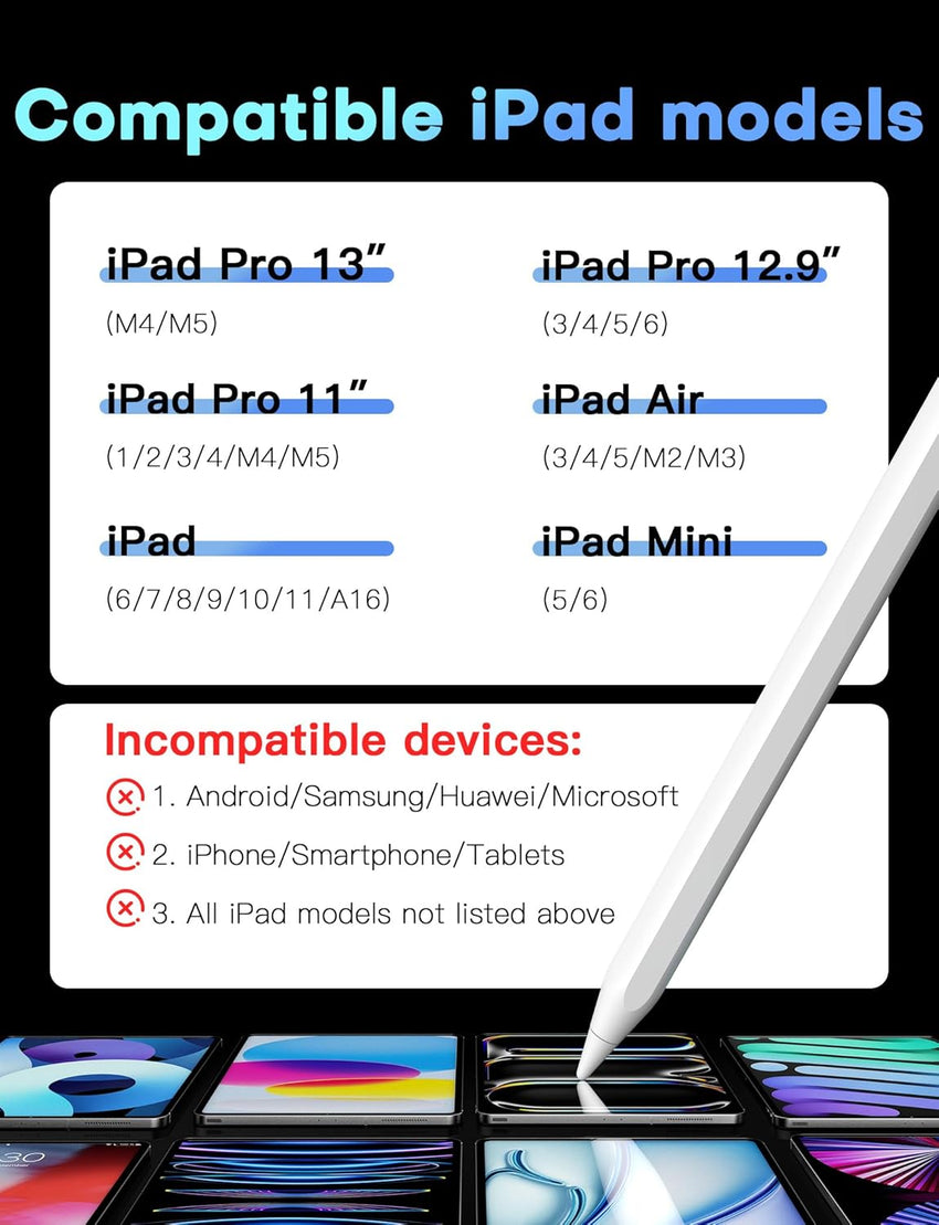 MEKO Stylus Pens for ipad 2018-2024, 13 Minutes Fast Charging iPad Pencil with Palm Rejection, Tilt Sensitivity, Compatible with iPad Air 3-5/11"/13", iPad Mini 5/6, iPad 6-10, iPad Pro 11"/12.9"/13"