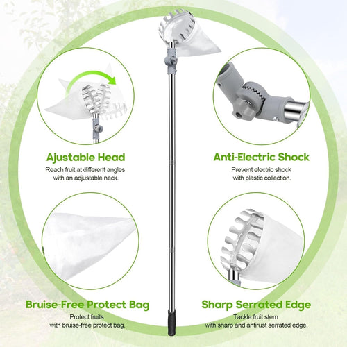 4.2M Apple Picker with Telescopic Handle, Fruit Picker Tool with Basket, Adjustable Head, Lightweight Apple Tree Picker Tool, Easy to Assemble, Aluminium Pole & Fabric Bag for Easy Harvesting