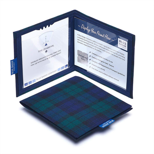 Blue Badge Co Blackwatch Tartan Fabric Hologram-Safe Wallet Disabled Parking Permit Cover Holder Fits New Badge Includes Timer Clock Made in The UK
