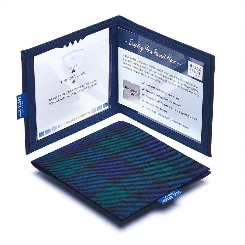 Blue Badge Co Blackwatch Tartan Fabric Hologram-Safe Wallet Disabled Parking Permit Cover Holder Fits New Badge Includes Timer Clock Made in The UK