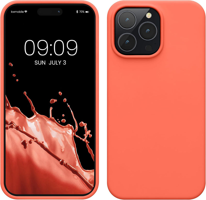 kwmobile Case for iPhone 14 Pro Max Case - Slim Soft TPU Silicone Cover - Works with Wireless Charging - Vivid Coral