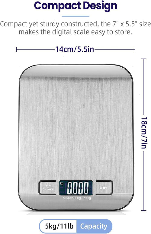 Digital Kitchen Scales 11 lb Backlit LCD Tare Touch Buttons 5 units duracell batteries