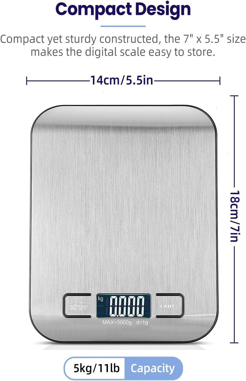 Digital Kitchen Scales 11 lb Backlit LCD Tare Touch Buttons 5 units duracell batteries