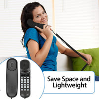 Corded House Phones Landline, Wall/Desk Mountable, Dial Pad on Base, Last Number Redial, Pause, Flash, Black