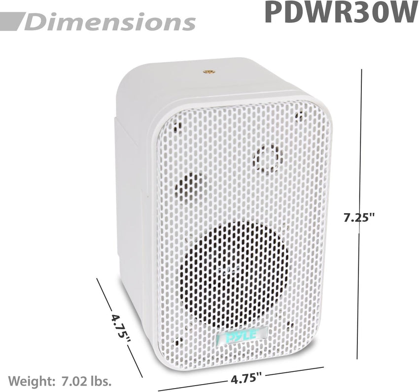 Pyle Home Dual Waterproof Outdoor Speaker System 300W - 3.5 Inch/8.9cm Pair of Weatherproof Wall/Ceiling Mounted Speakers, Heavy Duty Grill, Universal Mount, For Pool, Patio, Boat, Indoor, (White)