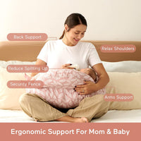 momcozy Nursing Pillow With Breastfeeding - Ergonomic Support & Original Security Fence to Baby' Safety - Making Breastfeeding Easy and Comfort for Mom & Baby - Removable Cotton Cover, Pink